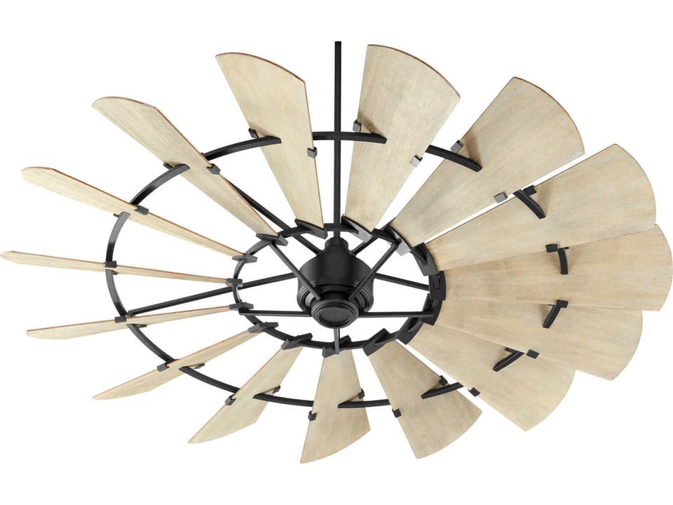 Windmill 72-Inch 15-Blade Indoor Ceiling Fan in Noir with Weathered Oak Blades