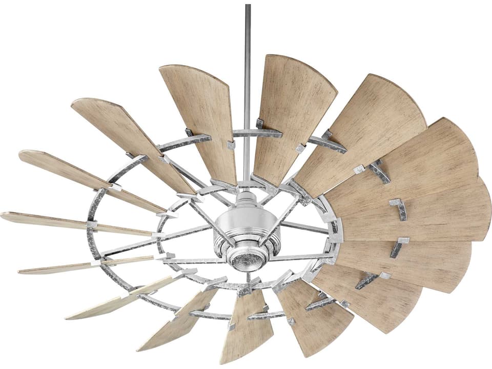 Windmill 60-Inch 15-Blade Damp Rated Ceiling Fan in Galvanized with Remote