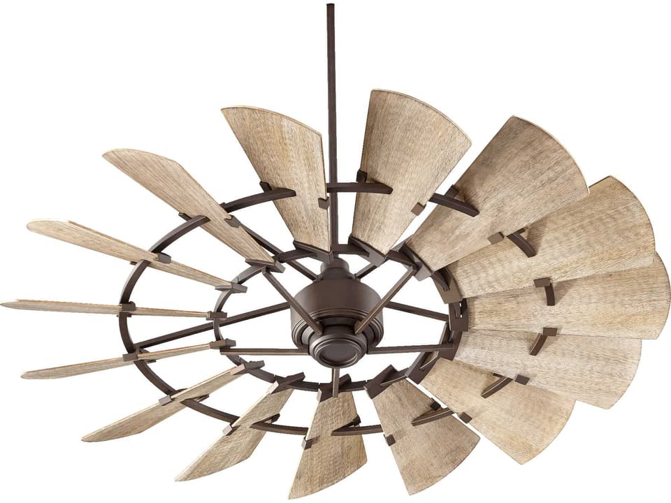 Windmill 60-Inch 15-Blade Indoor Ceiling Fan in Oiled Bronze with Weathered Oak