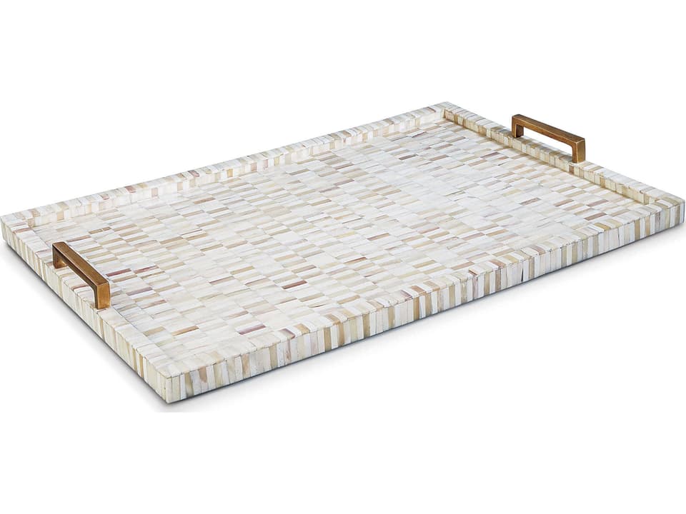 Multi-Tone Bone and Brass Serving Tray in Natural Finish