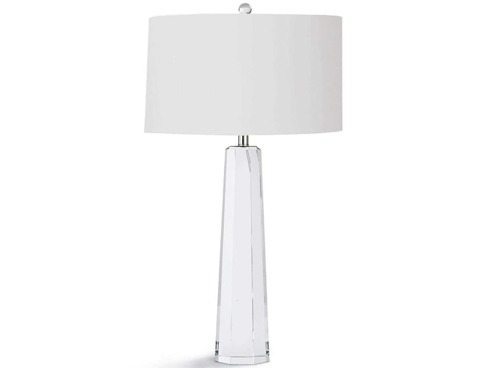Tapered Hex Crystal Table Lamp with Natural Linen Shade
