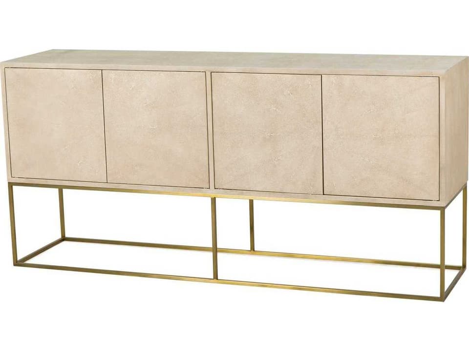 Amelia 72-Inch Faux Linen Shagreen Credenza with Satin Brass