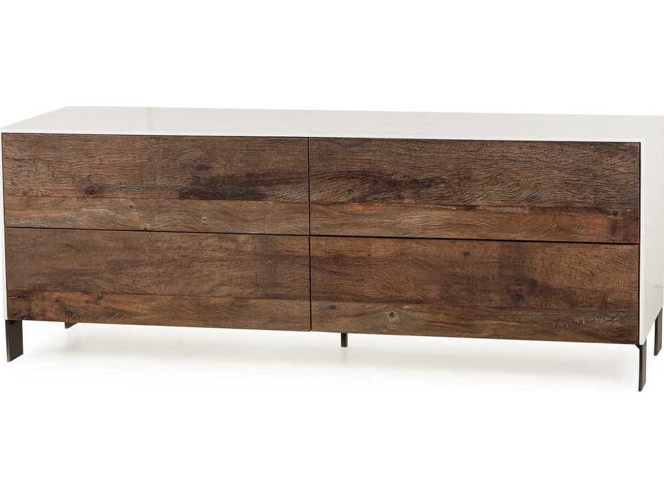 Cardosa 4-Drawer Double Dresser in White Lacquer and Reclaimed Peroba