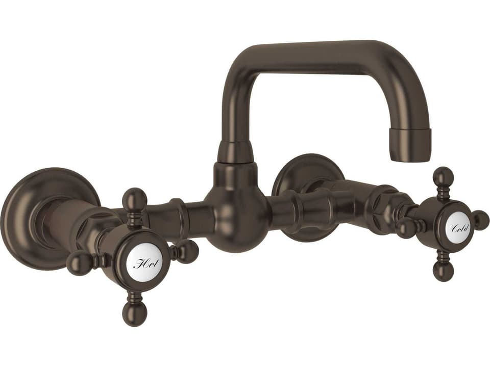 Acqui Wall Mount Bridge Lavatory Faucet with U-Spout in Tuscan Brass