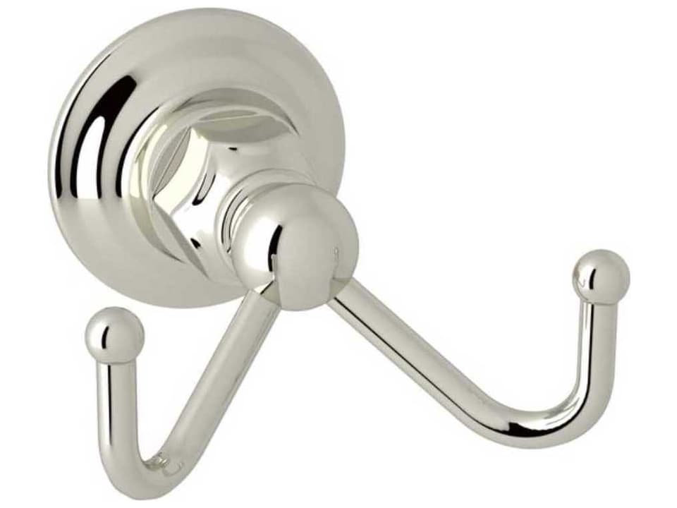 Italian Bath Double Robe Hook in Polished Nickel
