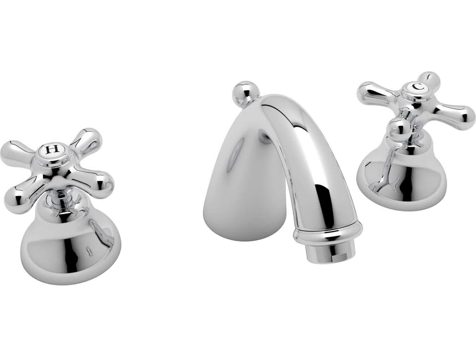 Verona Polished Chrome C-Spout Widespread Lavatory Faucet with Cross Handles