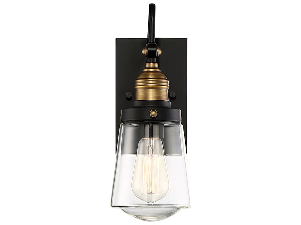 Macauley 1-Light Outdoor Wall Lantern in Vintage Black with Warm Brass