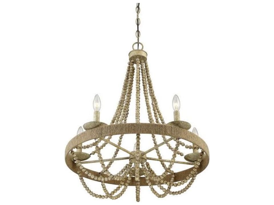 5-Light Meridian Chandelier in Natural Wood and Rope
