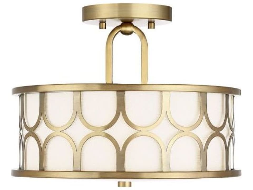Meridian 2-Light Semi-Flush Mount Ceiling Light in Natural Brass