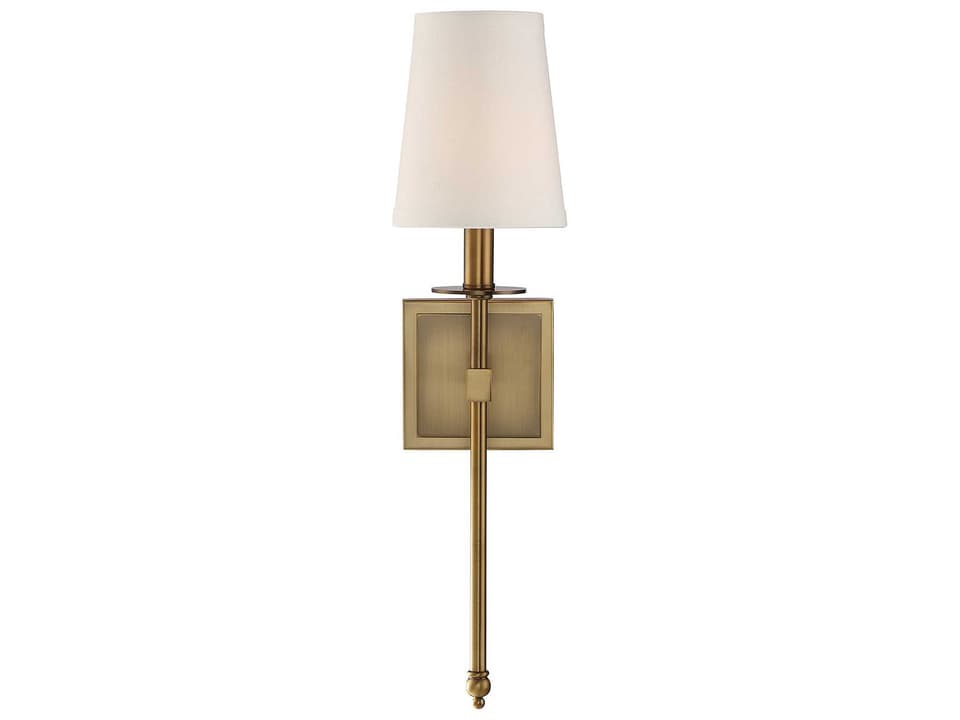 Monroe 1-Light Wall Sconce in Warm Brass with White Fabric Shade