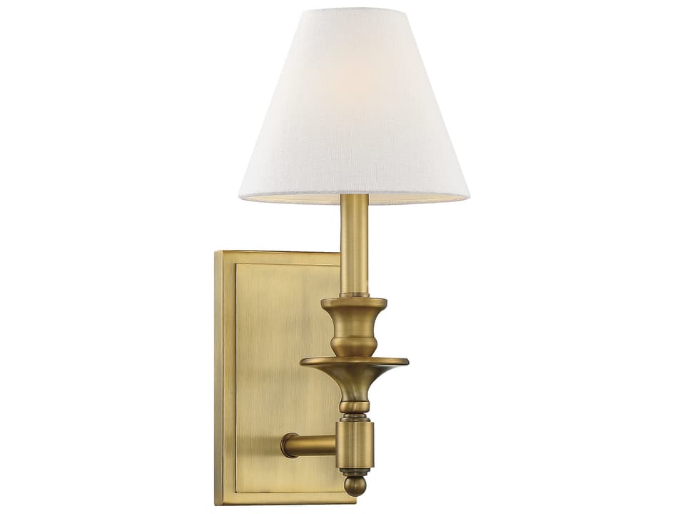 Washburn 1-Light Wall Sconce with White Linen Shade in Warm Brass