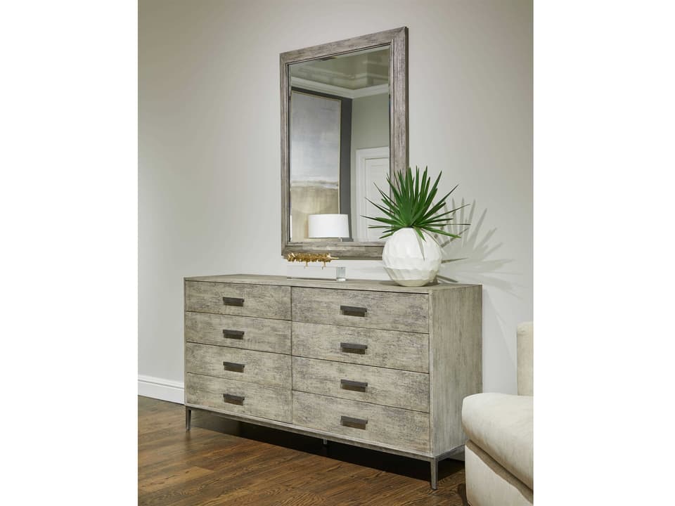 Cameron 8-Drawers Gray Double Dresser with Wall Mirror