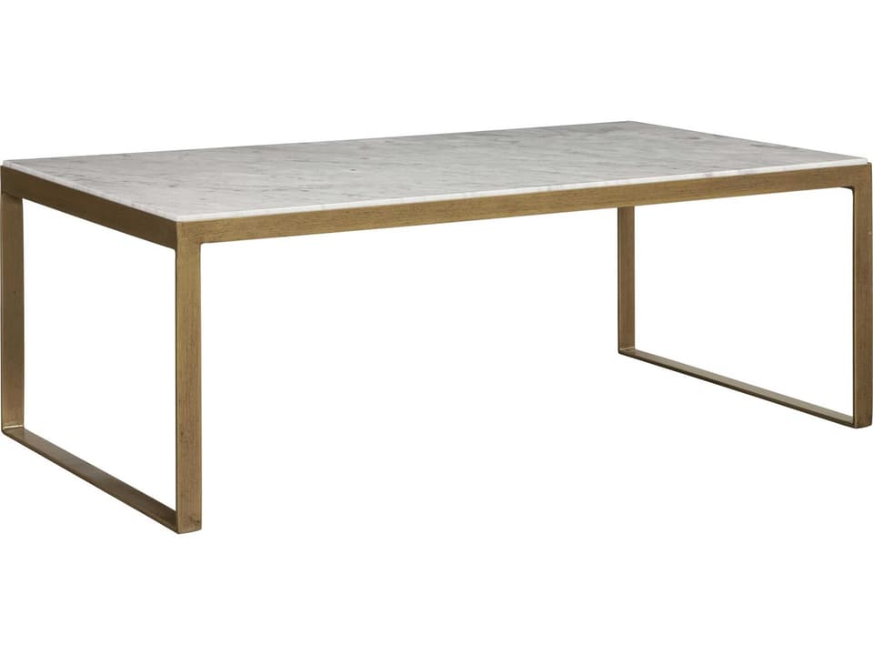Evert Rectangular Coffee Table in White Marble and Antique Brass