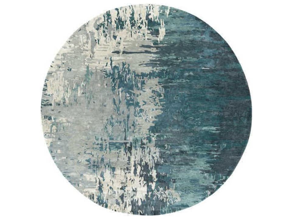 Banshee Round Area Rug in Teal Sage Ivory Wool Viscose Blend