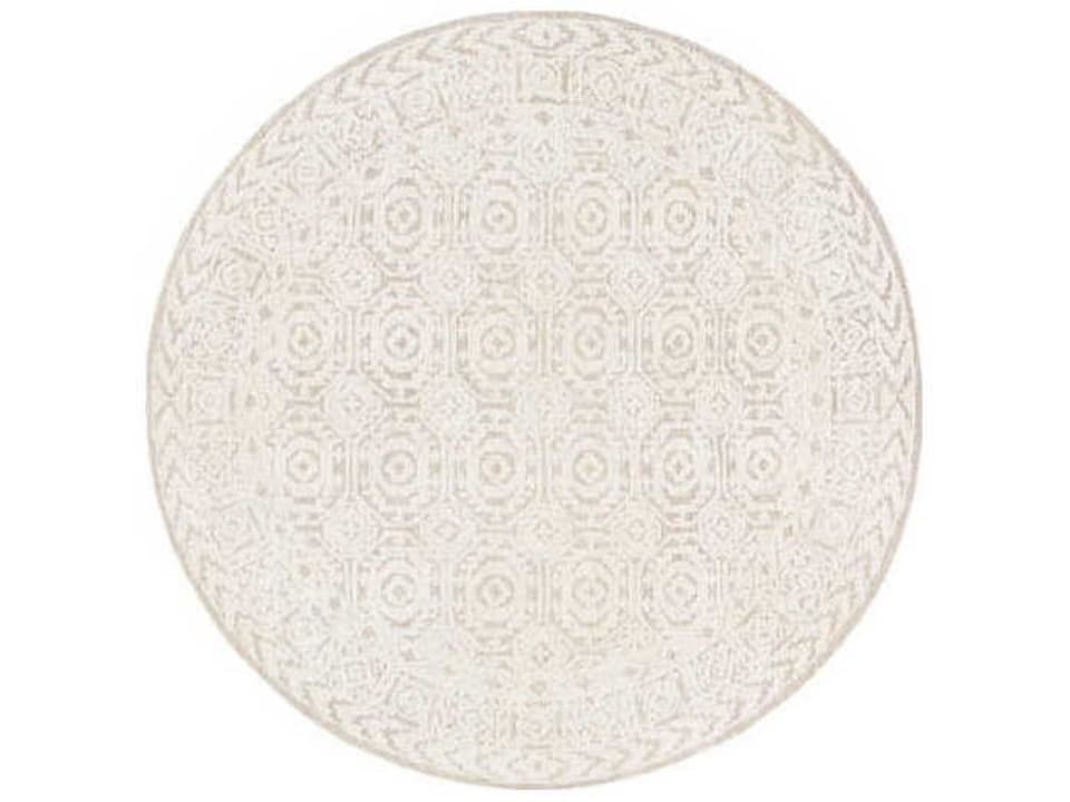 Louvre 8-Foot Round Hand Tufted Wool Area Rug in Tan Cream