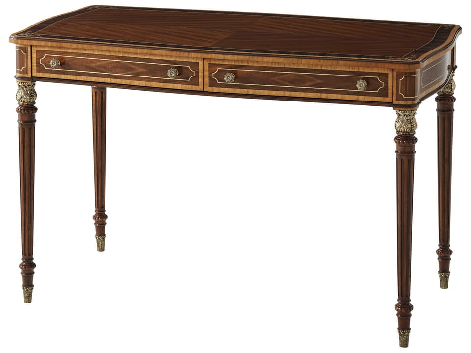 Morley Two-Drawer Desk in Walcot Finish with Brass Accents