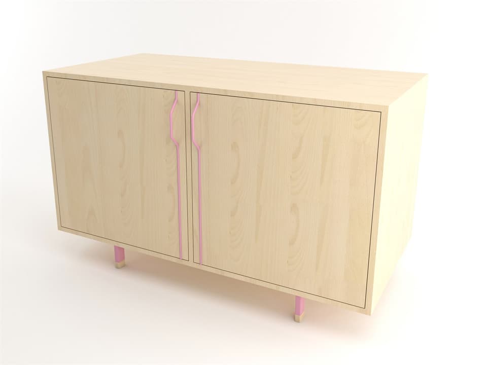 Chapman 2-Door Maple Sideboard with Pink Steel Base