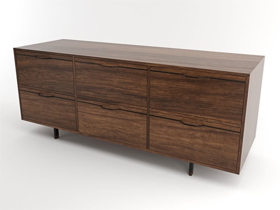 Chapman Storage 6-Drawer Walnut Dresser with Black Accents