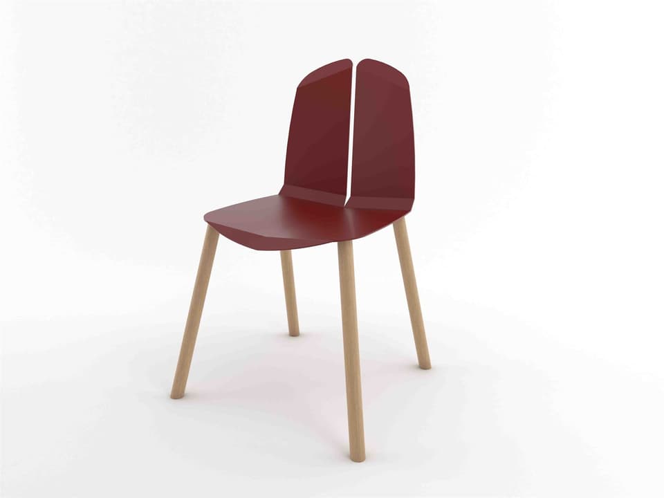 Noa Dining Side Chair with Blood Red Steel Seat and Natural Oak Legs
