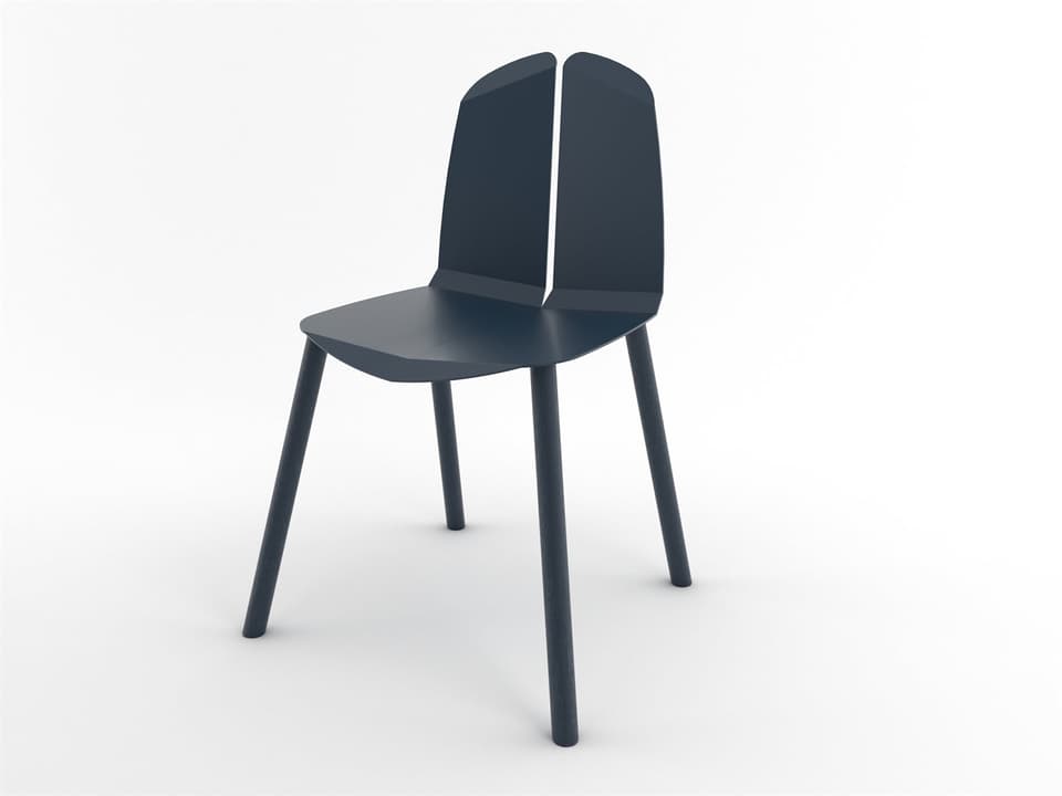 Noa Dining Side Chair in Navy Powder Coated Steel and Navy Oak