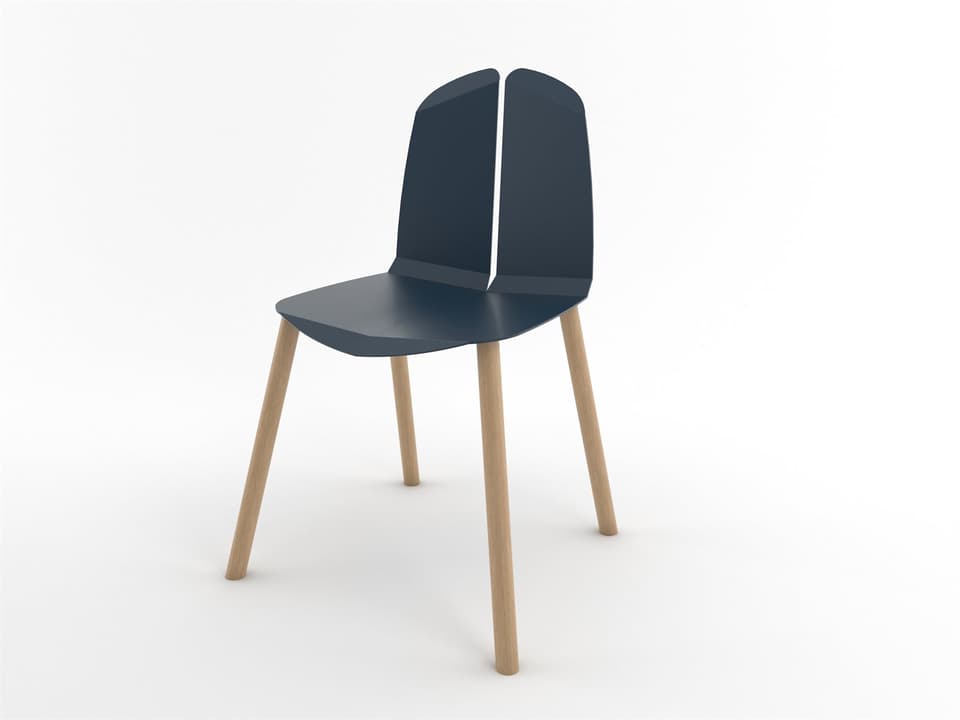 Noa Metal and Oak Dining Side Chair in Navy and Natural Oak