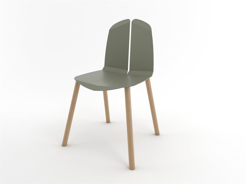 Noa Dining Side Chair in Prairie Green Steel with Natural Oak Legs