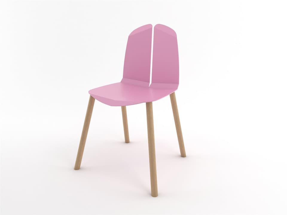 Noa Dining Side Chair in Pink Powder Coated Steel with Natural Oak Legs