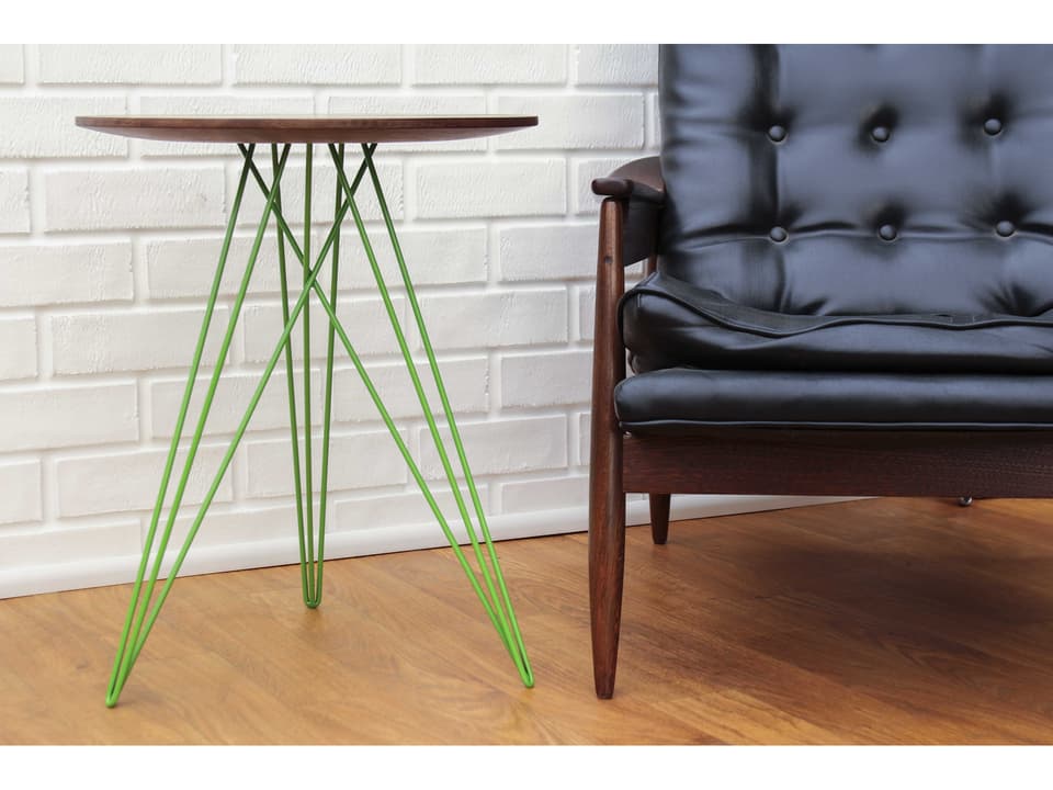 Hudson Round End Table in Solid Walnut and Green Powder-Coated Steel