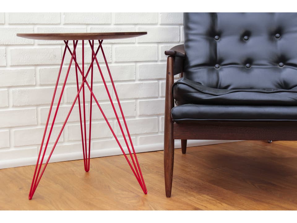 Hudson Round Side Table No Inlay Walnut Wood Top Black Steel Base