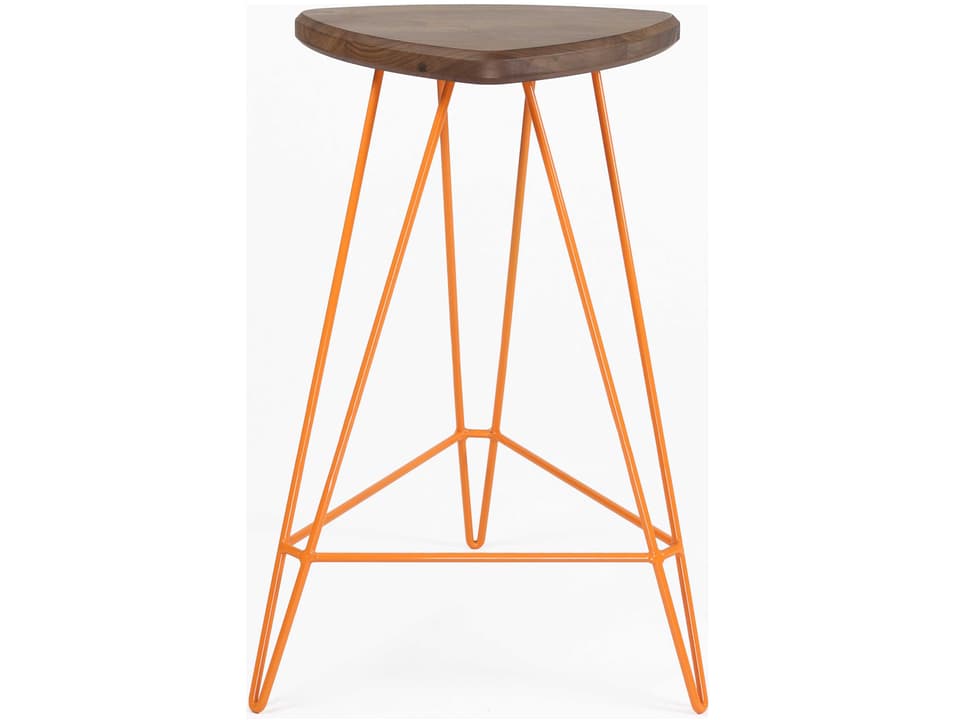 Madison Walnut Wood Counter Stool with Orange Base