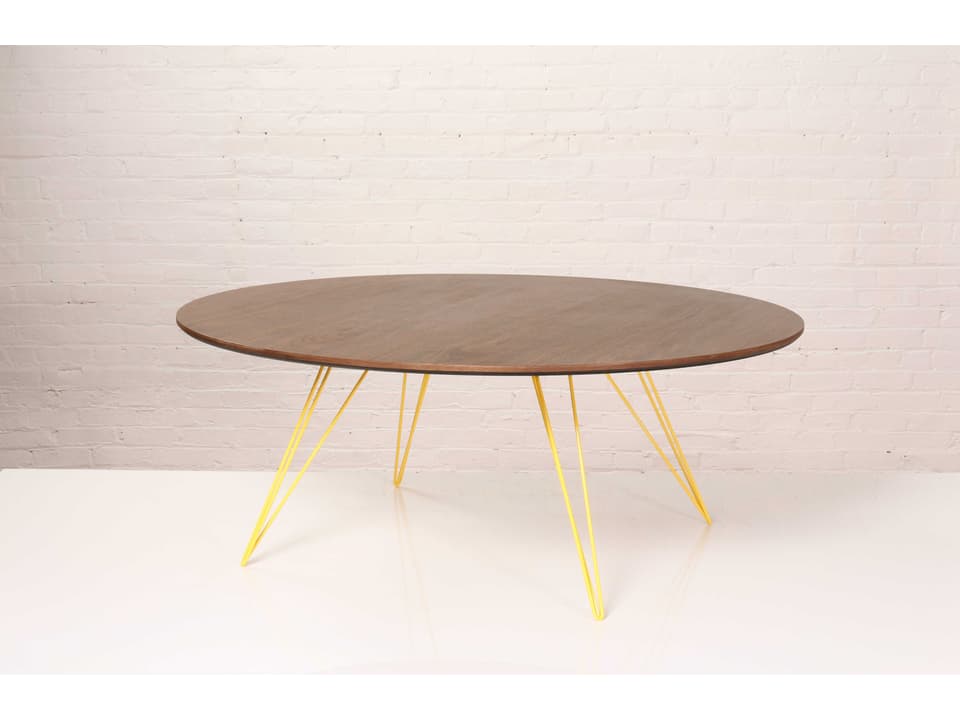 Williams Large Round Coffee Table in Walnut and Yellow Powder-Coated Steel