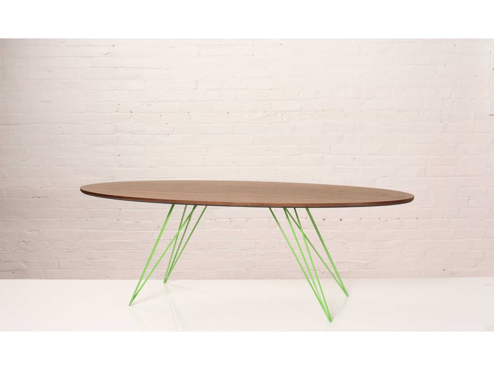 Williams Oval Coffee Table in Walnut and Green Steel