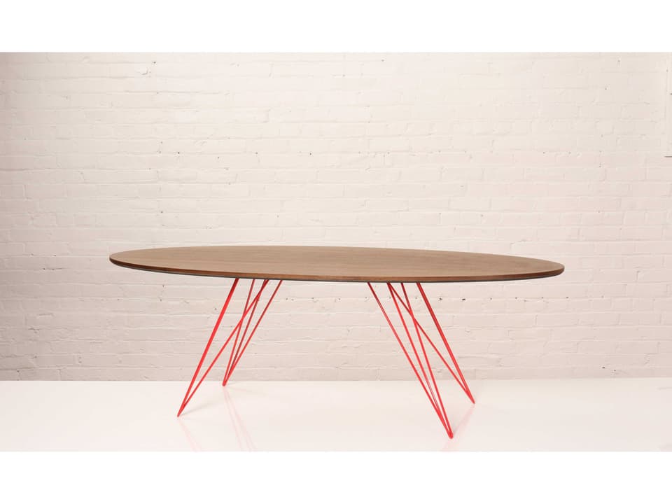 Williams Oval Coffee Table in Walnut with Powder-Coated Steel Base