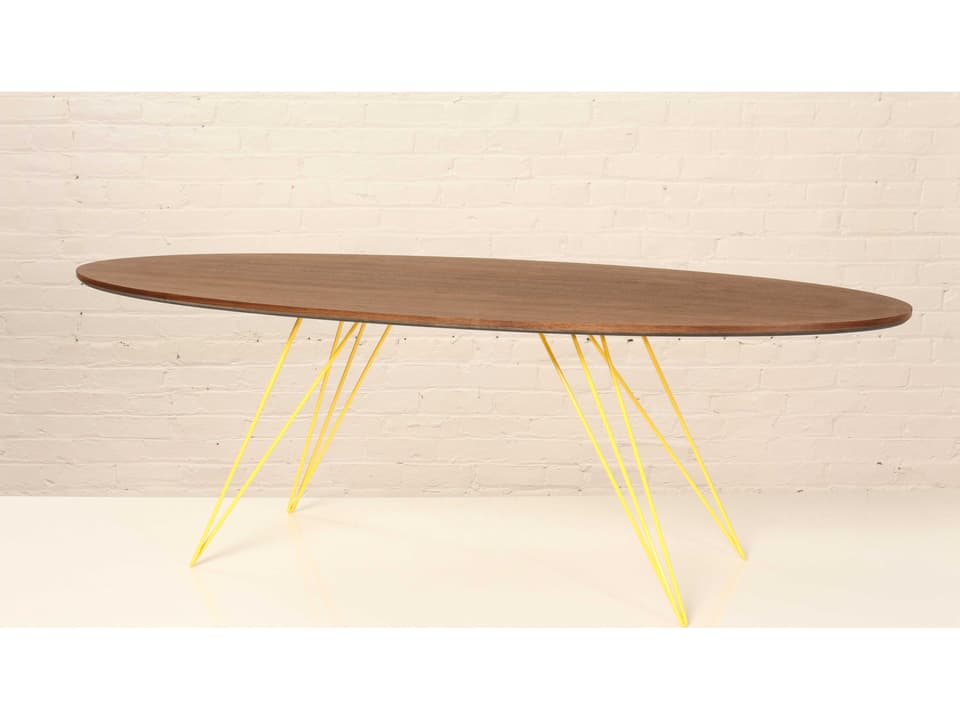 Williams Oval Walnut Coffee Table with Brassy Gold Steel Legs