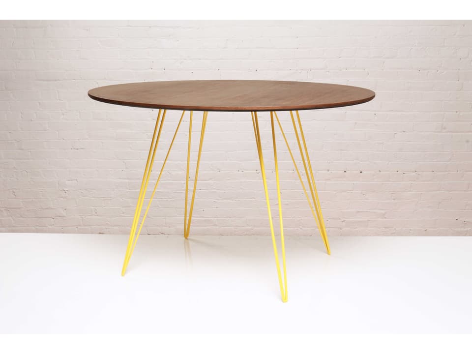 Williams 46-Inch Round Walnut Dining Table with Yellow Steel Base