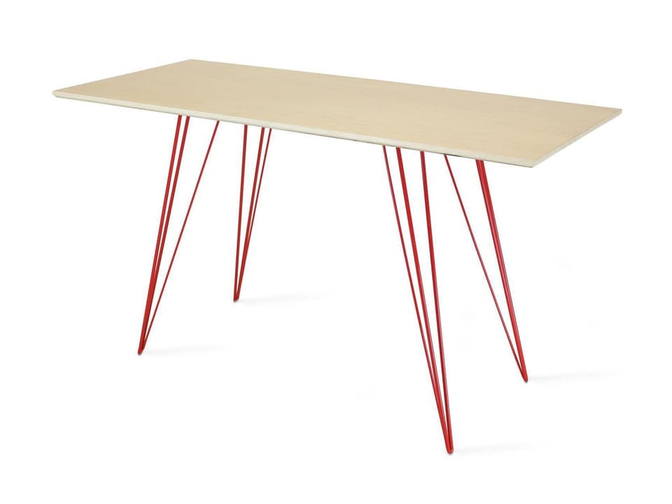 Williams Computer Desk in Maple with Red Powder-Coated Legs