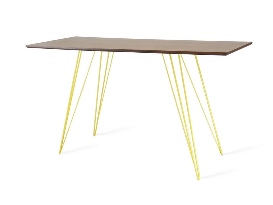 Williams Computer Desk with Walnut Veneer Top and Yellow Brown Hairpin Legs