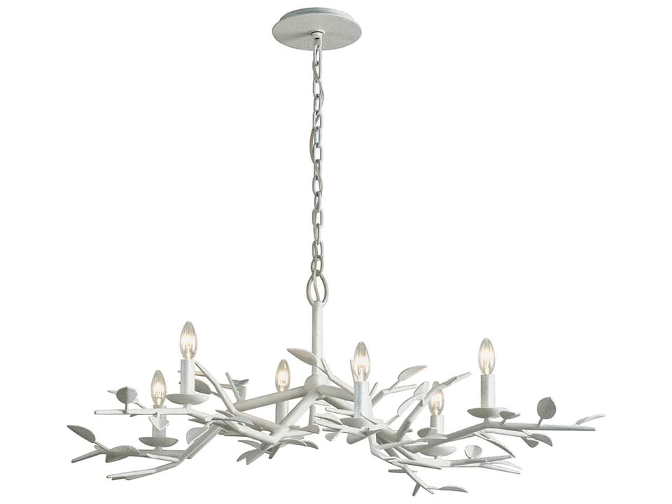 6-Light Aubrey Chandelier in Gesso White Hand-Worked Iron
