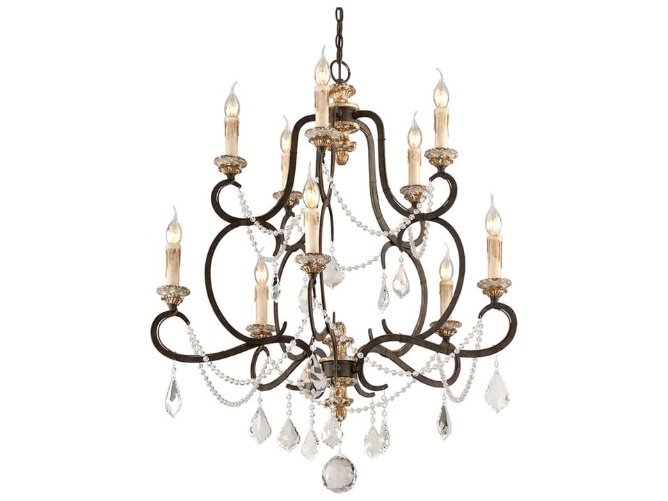 10-Light Bordeaux Chandelier in Parisian Bronze and Distressed Gold Leaf