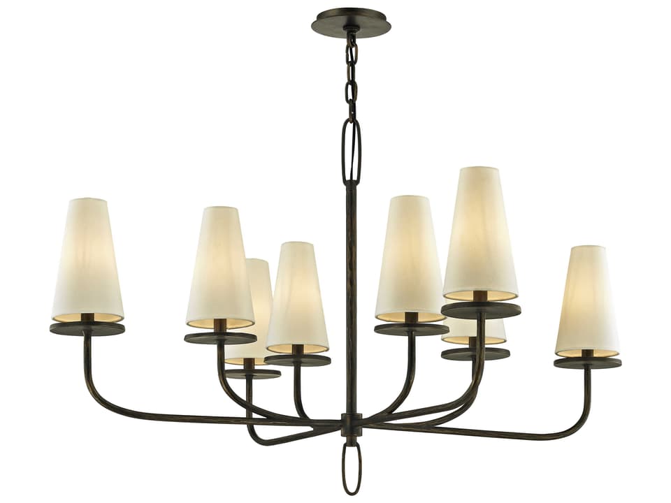 8-Light Marcel Chandelier in Textured Bronze with Off-White Shades
