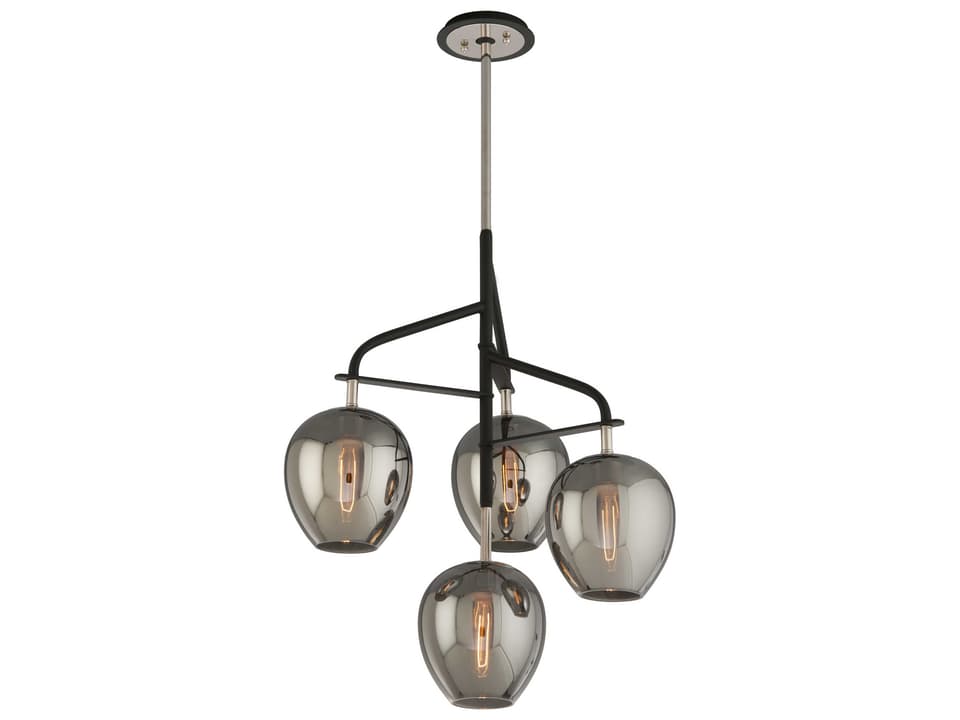 Odyssey 4-Light Chandelier in Textured Black and Polished Nickel