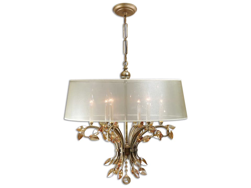 Alenya 6-Light Chandelier with Champagne Fabric Shade and Crystal Leaves