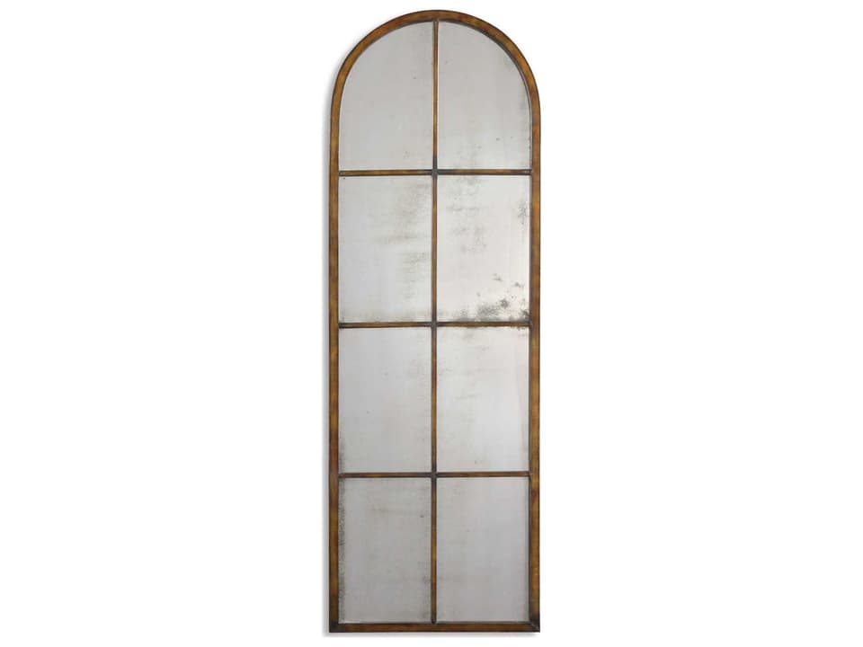 Amiel Arched Wall Mirror in Maple Brown Wash with Gold Highlights
