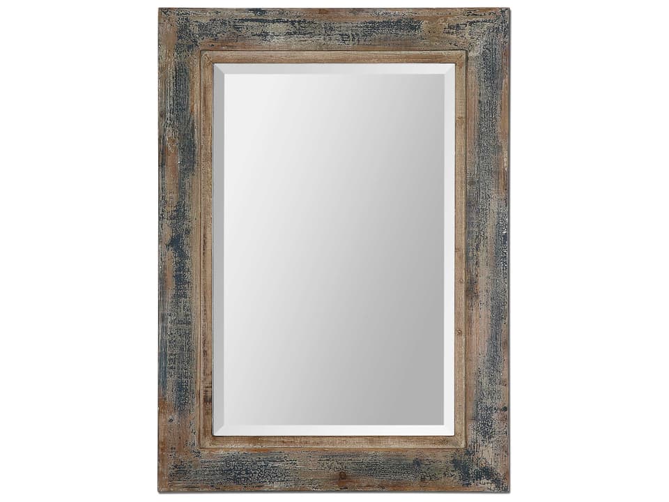 Bozeman Distressed Slate Blue Wood Wall Mirror
