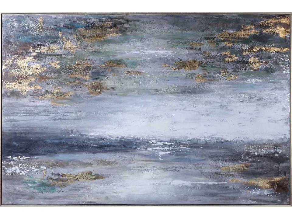 Dawn To Dusk Hand Painted Abstract Landscape Wall Art with Gold Frame