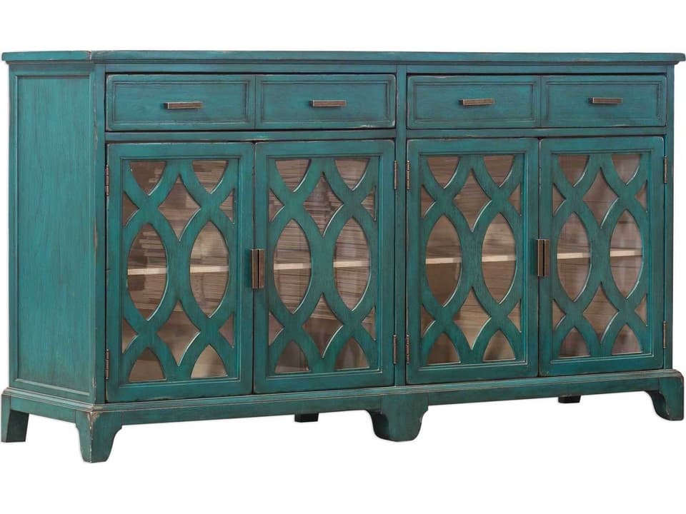 Oksana Wood Credenza in Antique Green and Antique White