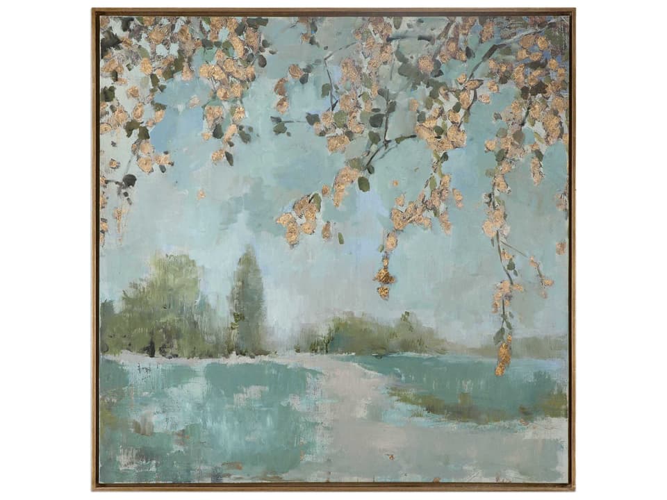 Peaceful Hand Painted Canvas Landscape Art with Gold Frame