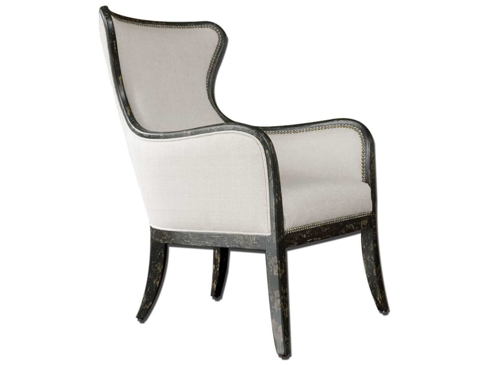 Sandy Shimmery White Woven Tailoring Wing Accent Chair