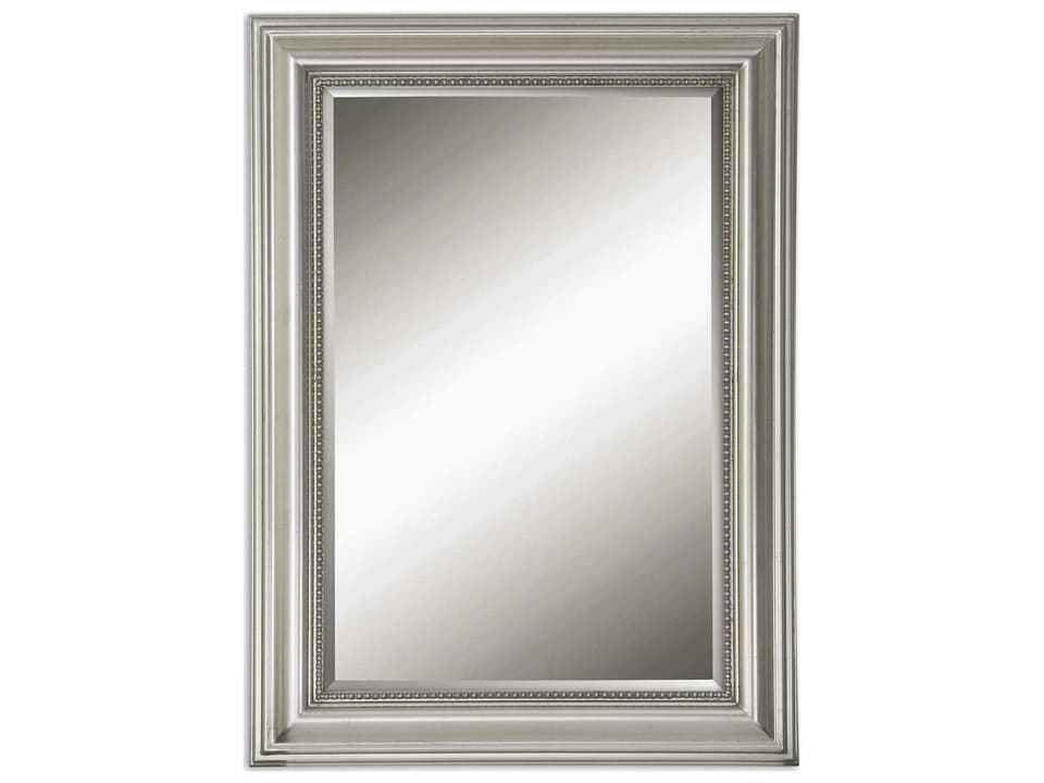 Stuart Silver Leaf Wood Wall Mirror with Gray Glaze
