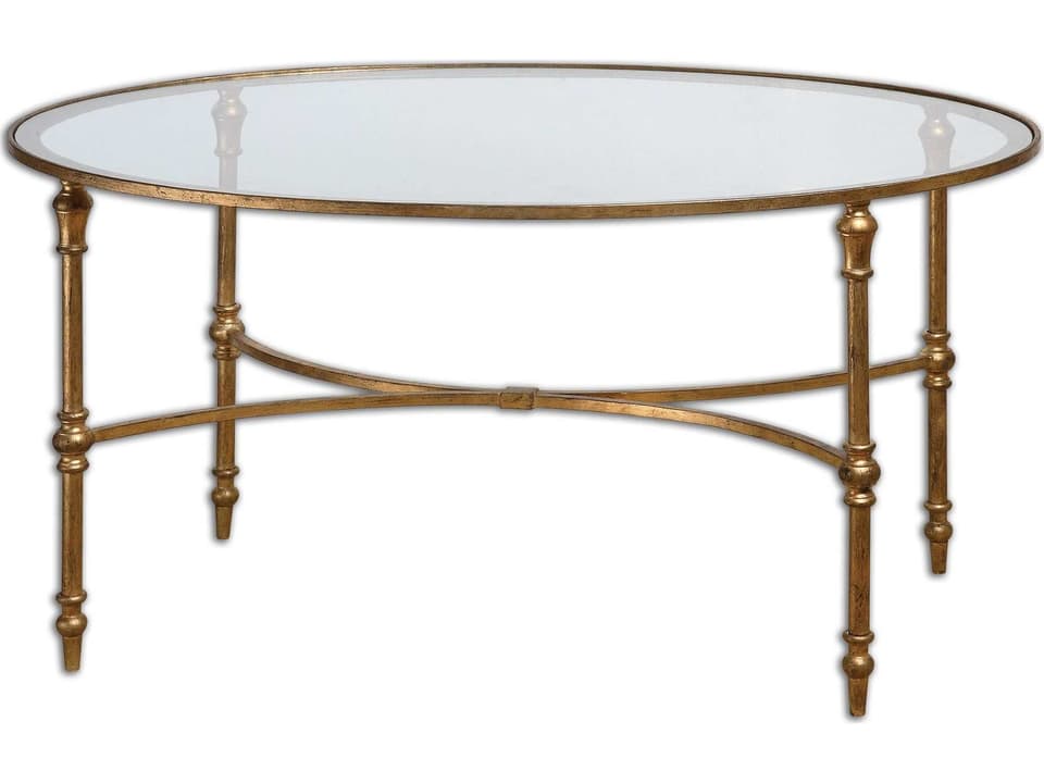 Vitya Oval Glass Coffee Table in Antiqued Gold Leaf